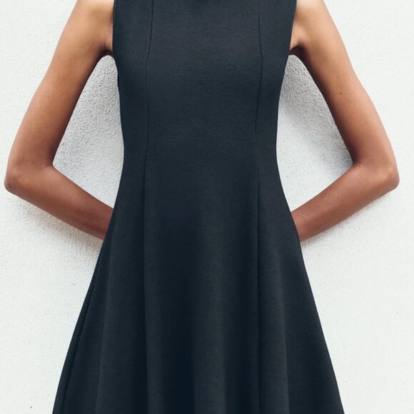 Zara Stretch Knit Skater Dress – Black – Size L - Picture 2 of 3